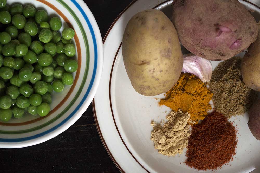 Peas Potatoes and Spices for Vegan Samosas
